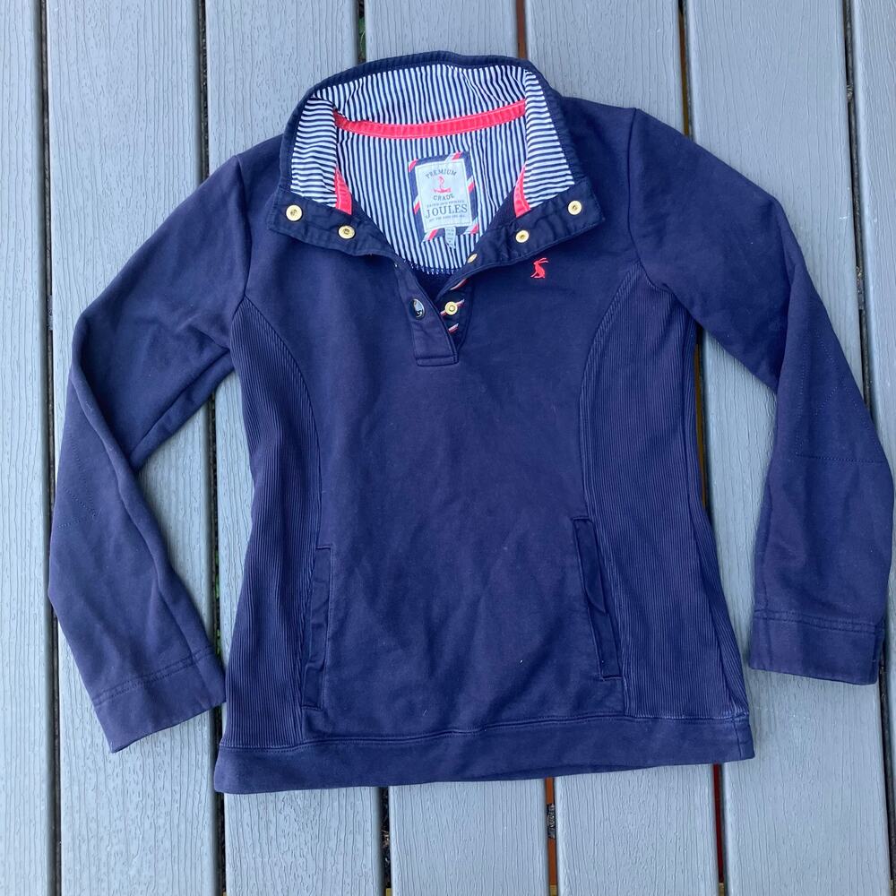 Joules navy collared cotton women's pullover sweater, coastal preppy nautical